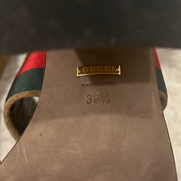 Gucci Brown Suede Web Horsebit Block Heel Slingback Sandal - Picture 5 of 11